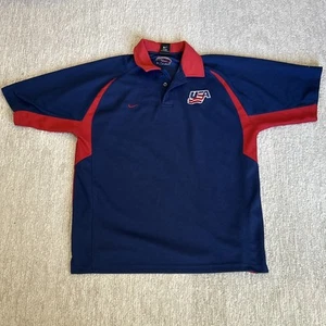 TEAM USA Hockey Navy Blue & Red Nike Dri-Fit Polo T Shirt Vintage Men’s Large - Picture 1 of 17