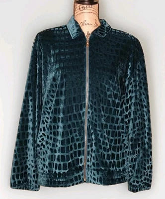 Vintage Teddi Women's Velour Burnout Zip Jacket Size Large Emerald Green - Image 1 of 3
