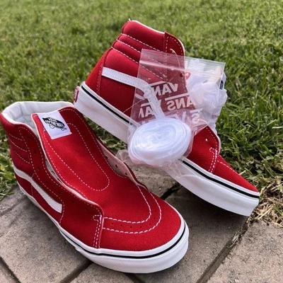 Vans Kids Youth size 3 Big Kid SK8-Hi Shoes Red Suede Leather Skate - Image 1 of 4