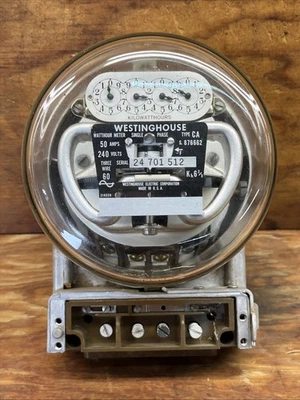 Vintage Westinghouse Watthour meter 240 volts, 50 amp  type CA — Untested - Image 1 of 3