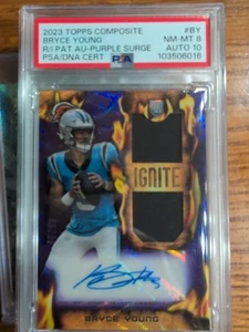 🔥2023 Composite -Bryce Young RC - Dual Patch Auto! Purple Surge 45/99! PSA 8/10 - Picture 1 of 3