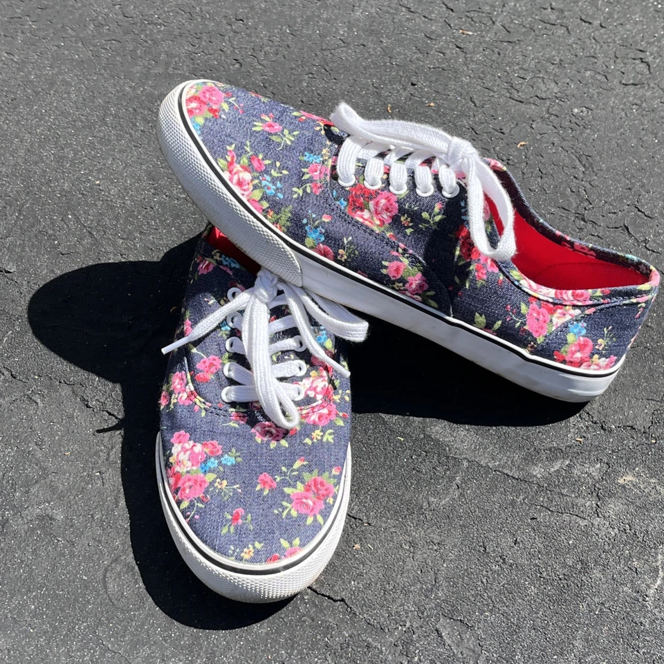 Zapatos sin cordones Mossimo Supply Co de lona floral para mujer talla 9 azul rosa con cordones Foto 1 de 4