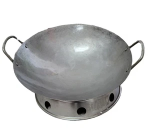 Wok inferior redondo martillado a mano de acero al carbono con anillo de wok (12,14,16 pulgadas) - Imagen 1 de 6
