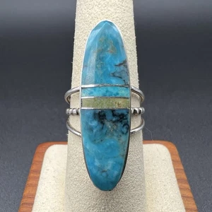 Harold Smith Navajo Sterling Silver Turquoise & Gaspeite Inlay Ring Size 7.25 - Picture 1 of 17