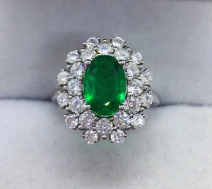Anillo de compromiso certificado de diamantes y esmeraldas naturales de 4,20 quilates de oro blanco macizo de 14 K - Imagen 1 de 12