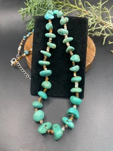 Vintage ethnic, southwest style, heishi & turquoise nugget 20" necklace - Picture 1 of 5