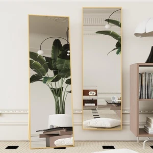 59"X16"Tall Full Length Mirror with Stand Gold Wall Mounting Body Metal Frame - Picture 1 of 9