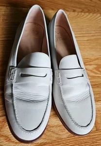 J Crew Ryan Penny Loafers Flats Shoes Womens Size 8.5 Ivory Leather Slip On - Picture 1 of 5