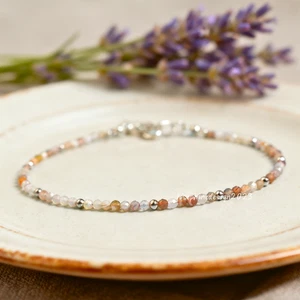 Natural Botswana Agate Bracelet Healing Crystal Minimalist Dainty Bracelet Gift - Picture 1 of 4