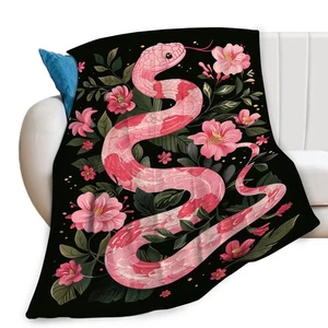 Snake Throw Blanket Pink Floral Animal Print Blankets Gifts Couch Sofa Bed St... - Picture 1 of 8