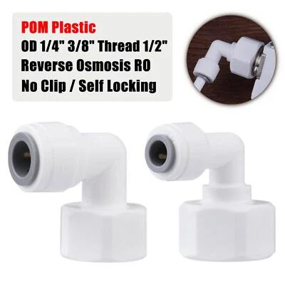 Quick Connect Tube Fittings 90° Elbow Female 1/2" Adapter RO System Water Filter - Image 1 of 4
