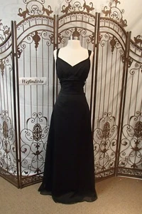 W142 DESIGNER BLACK CHIFFON SZ 14 FORMAL $249 OPEN BACK PAGEANT PROM GOWN DRESS - Picture 1 of 9