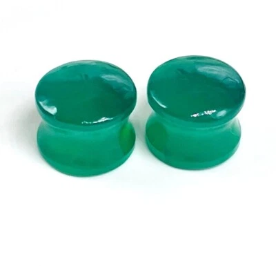 PAIR Natural Green Onyx Plugs, Double Flare, Handmade, Size 3mm to 50 & More - Image 1 of 4