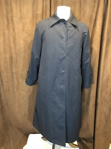 Vintage Lord Taylor Rain Coat Wool Lining Blue Button Front 8P 8 Petite Warm - Picture 1 of 9