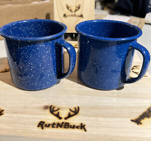 Vintage Enamel Tin Blue Speckled Coffee Cup Mug Camping 