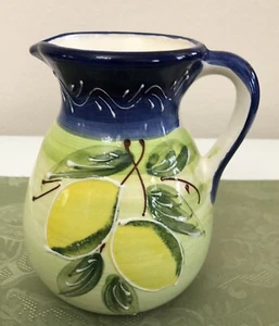 Pedraza HNOS 6” Pitcher Vase Pottery Spain Beautiful Lemons 3D Design - Picture 1 of 6