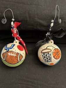 2 NWT Glory Haus Handpainted Ceramic Christmas Ornament Football Basketball Ball - Picture 1 of 13