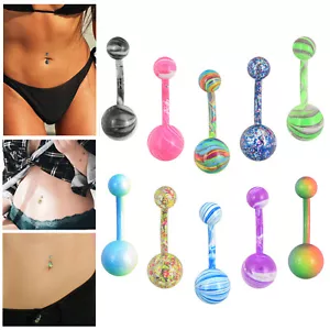 10Pcs Belly Button Ring Stainless Steel for Women Colorful Curved Navel Ring 14G - Picture 1 of 10