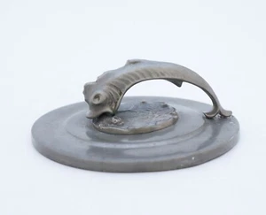Hand mirror - Sweden - Art Noveau - Pewter and Glass - Fish - Picture 1 of 8