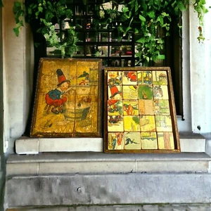 Antique German Lithograph 20 blocks Puzzle WOOD Complete with pics & box - Imagen 1 de 21