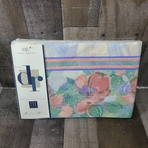 VTG Dan River "Lanai“ King Size Floral Flat Sheet Luxury Percale 200 Colorful - Picture 1 of 9