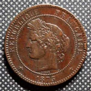 1875 France 10 Centimes Bronze Coin Bordeaux Mint KM# 815.2 French 3rd Republic - Picture 1 of 2