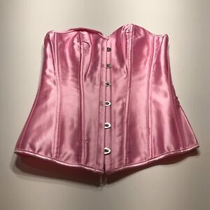 NEW Pink Satin Corset Top Strapless Lace Up Back Shaping Womens Size Small