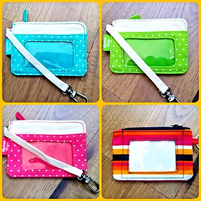 ¡NUEVO! Monedero de lona Thirty One Crew verde coral turquesa punto suizo rayas Foto 1 de 4