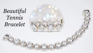 Beautiful Sterling Silver 925 Sparkling Crystal Tennis Bracelet cz - Picture 1 of 5