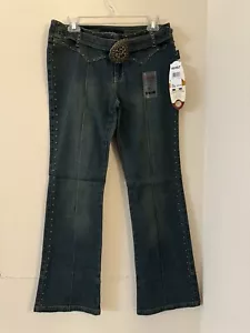 Revolt Denim Jeans Womens Sz 7/8 Overdied Denim With Buckle And Studed Flared - Picture 1 of 5