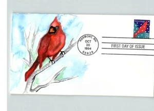 Bellissimo uccellino rosso dipinto a mano, cardinale in albero, # 1 di 1 realizzato, Harmony, MN ca - Foto 1 di 1