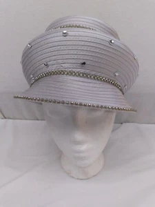 LADIES SILVER 3-TIER LAYER RHINESTONE HAT - Picture 1 of 22