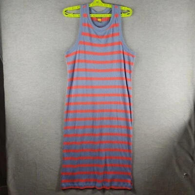 Vestido Eddie Bauer XL maxi cinza azul laranja listrado jersey regata ao ar livre com nervuras - Imagem 1 de 4