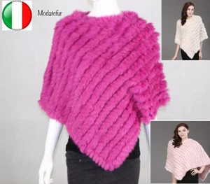 Poncho donna copri spalle mantella sciarpa pelliccia LAPIN TRICò morbido fucsia - Picture 1 of 13