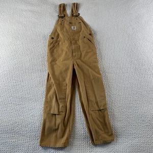Children Carhartt Unisex Boys Girls Sz 6 Unlined Tan Bib Overalls Double Knee - Picture 1 of 8