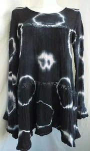 Jen’s Pirate Booty Tunic Mini Dress Black Blue Print Long Sleeve Cotton Size S - Picture 1 of 9