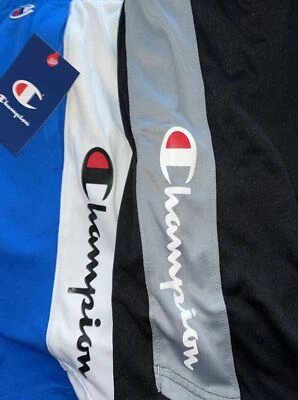 Lot 2 Champion Blue/white &black/gray Boys Athletic Shorts NWTScript  Logo Mediu - Image 1 of 4