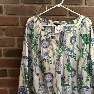 Talbots Split Neck Popover Floral Vase Ragland Elbow Sleeve -3X -56 Chest -29”L - Picture 1 of 5