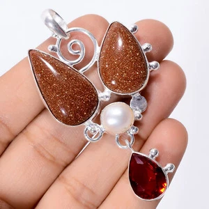 Ciondolo argento 925 bigiotteria moda granato arenaria dorata 2,5" ARP3498 - Foto 1 di 3