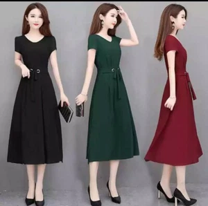 GREEN LADIES HIGH FASHION POLY COTTON CASUAL DRESS - Picture 1 of 2