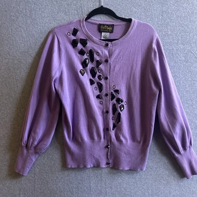 Bob Mackie Cardigan Womens Medium Lavender Button Up Rhinestone Accents - Image 1 of 4