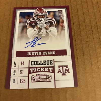 2017 Contenders Draft AUTO ROOKIE Justin Evans RC #252 Texas A&M Card (f3) - Image 1 of 2