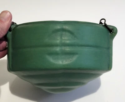 Roseville Pottery Arts & Crafts Style Matte Green Hanging Basket Planter 3656 - Image 1 of 4