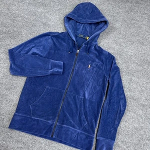 Polo Ralph Lauren felpa con cappuccio uomo S blu maglia velluto a coste full zip carne pony velluto - Foto 1 di 10