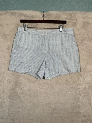 Pantalones Cortos Theory Para Mujer 12 Azul Blanco Rayas Elastizados Mezcla de Lino Bolsillo Informal Foto 1 de 4