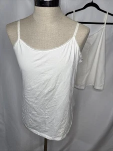 Lane Bryant Plus 14 16 Pretty & Perfect Stretch Cotton Cami Tank Top Set 2 White - Picture 1 of 9