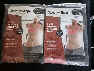 NIP Lot of 2 -Sweat Shaper Women's Compression Wear Tank Top Beige/Tan-S/M  - Image 1 of 2