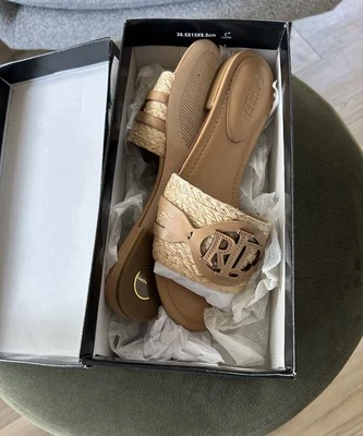 ¡Nuevo! Sandalias LAUREN Ralph Lauren Alegra Slide, Caqui/US6 Foto 1 de 4