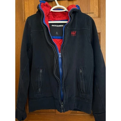 Abrigo Chaqueta con Capucha Doble Cremallera Abercrombie & Fitch Hombres L Azul Marino/Rojo Forro Acolchado Foto 1 de 4