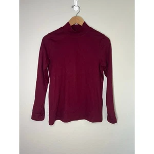 Karen Scott 100% Cotton Mockneck Long Sleeve Tee - Burgundy/Wine Red - Small - Picture 1 of 2